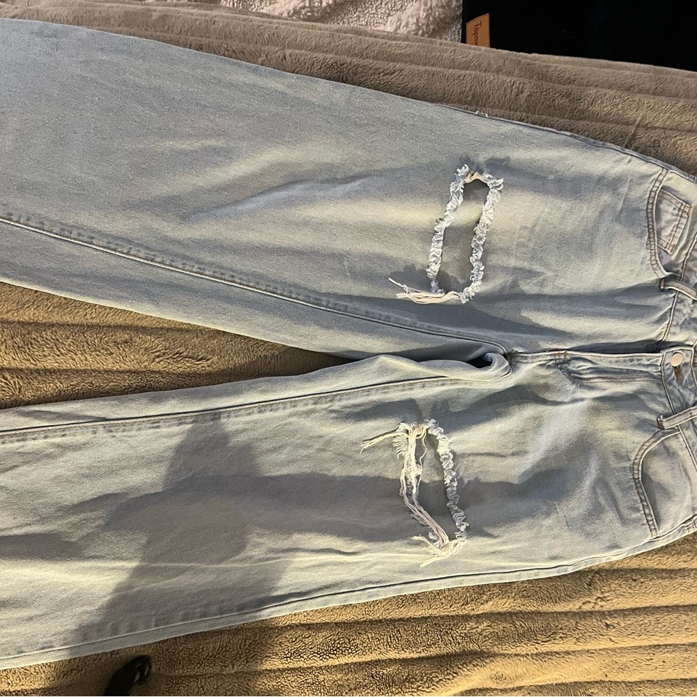 SHEIN Blue Boyfriend Jeans Distressed Relaxed Fit